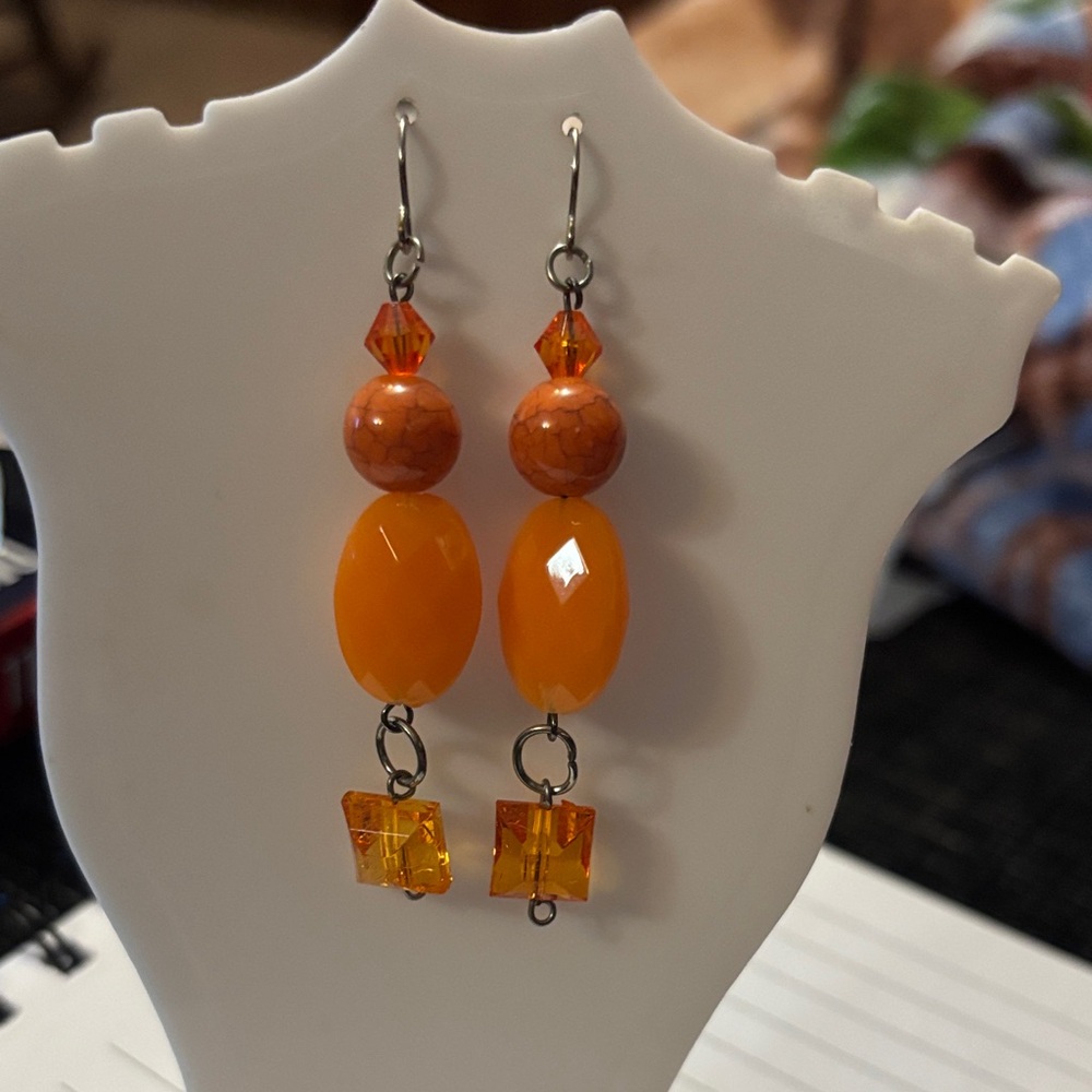 Orange Beaded Dangle Earrings